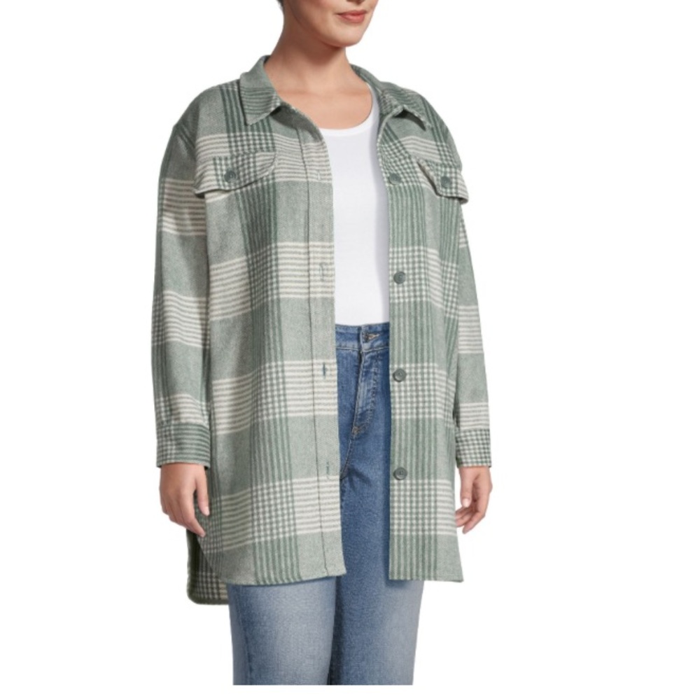 Denver Hayes Women's Relaxed Fit Long Shacket green plaid women’s size XXL
